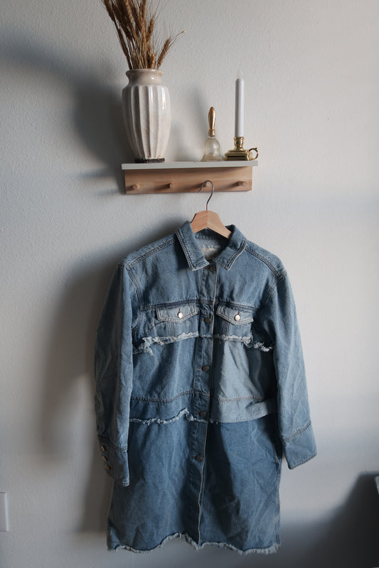 Denim Patchwork Dress/ Trench Jacket